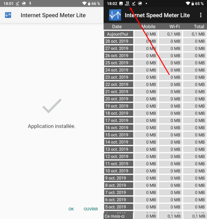 Internet-Speed-Meter-Lite-Installation Afficher la Vitesse de sa Connexion Mobile Dans la Barre D’Etat – Internet Speed Meter
